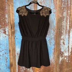 Kaii Black Beaded Mini Tunic Cocktail Dress with Lining